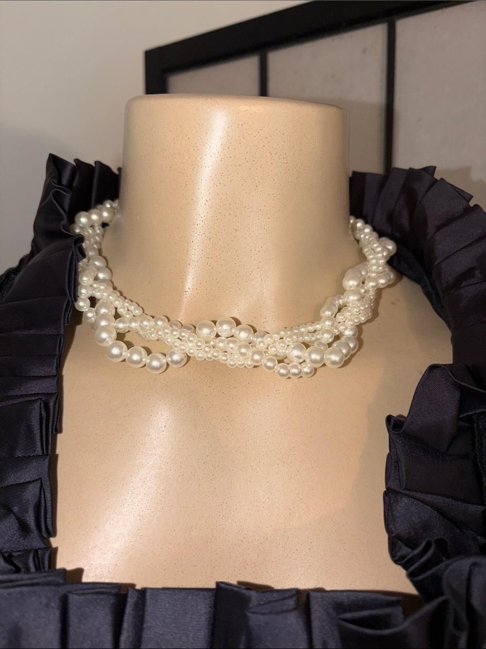 Multi-Strand Cream Pearl Choker Necklace